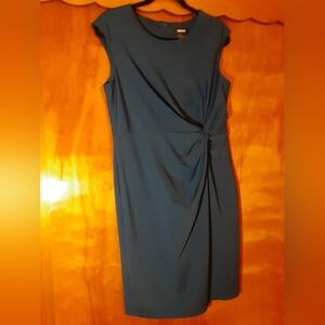DKNY Blue Sheath Maxi Dress Sleeveless Crew Neck